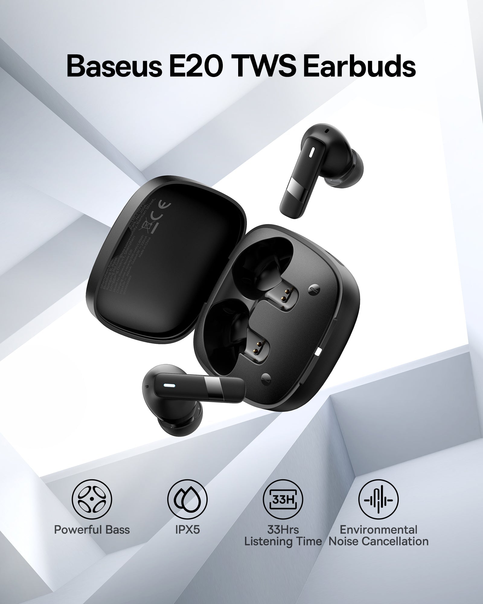 Baseus سماعات أذن لاسلكية حقيقية من نوع Bowie E20 - A00069700113-00 - أسود