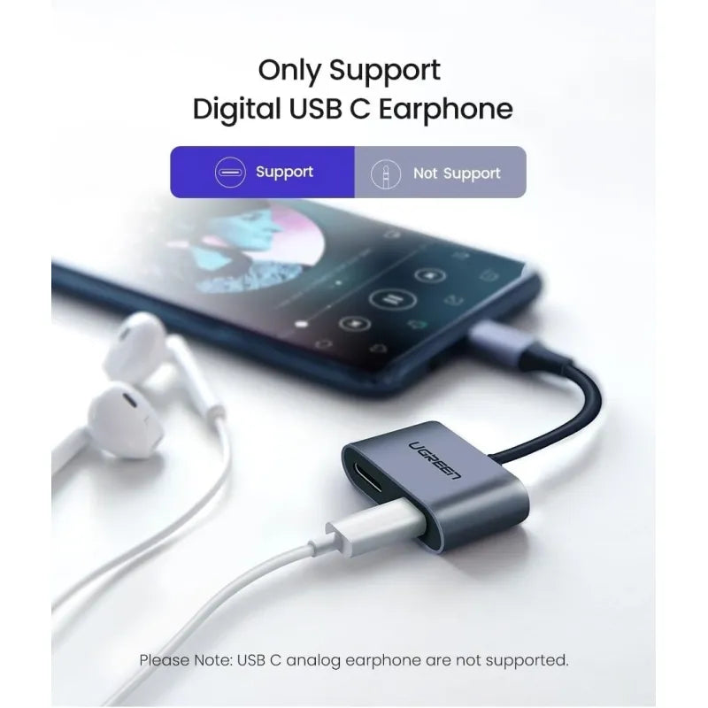 UGREEN محول USB-C ثنائي (شحن وصوت) رمادي - CM232