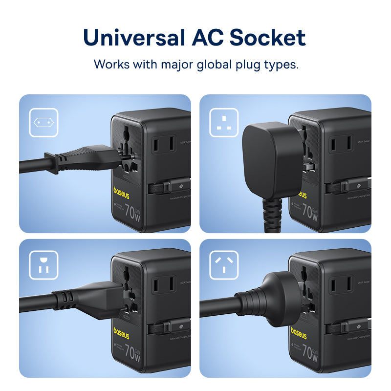 Baseus EnerCore CG11 Universal Travel Adapter 70W with Retractable USB-C - E0307E00