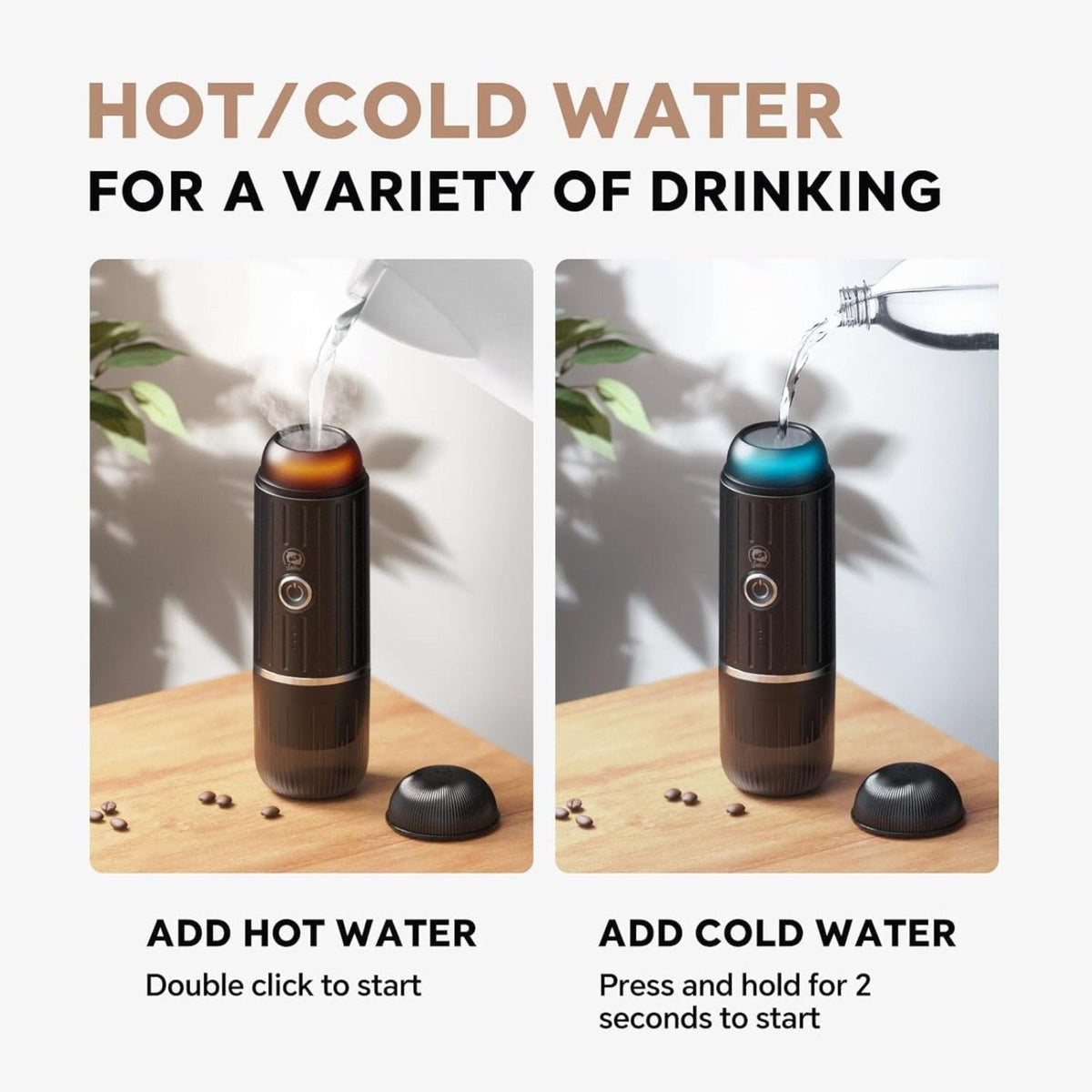 iCafilas 2-in-1 Portable Espresso Maker with Heating - Brown