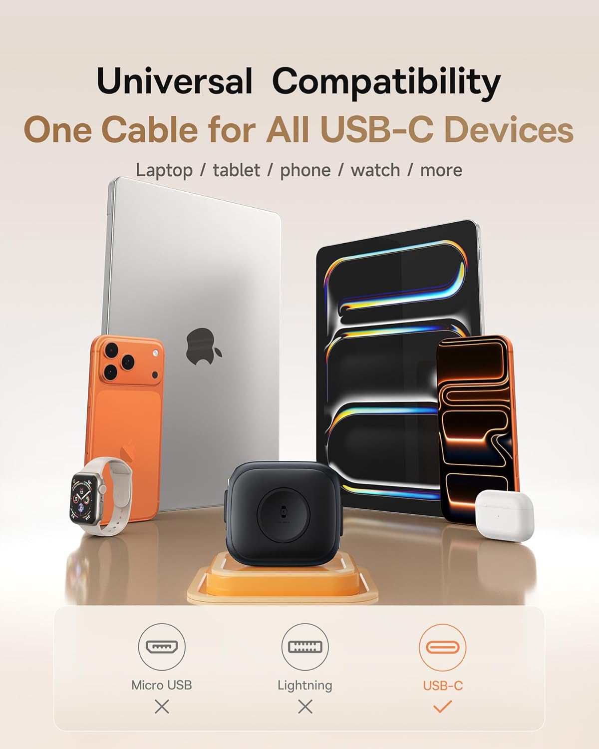 Baseus 100W Retractable Fast Charging Cable with Built-in Apple Watch Wireless Charger - Black