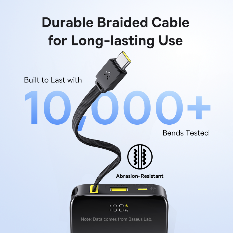 Baseus بنك الطاقة EnerFill FC51 Bipow2 Pro بشاشة عرض رقمية وكابل مدمج، سعة 10000 مللي أمبير، قدرة 22.5 واط - E0027600 - أسود كوني
