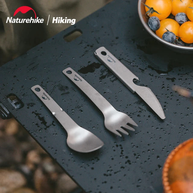 Naturehike طقم أدوات مائدة تيتانيوم - (شوكة، ملعقة، سكين وفتاحة زجاجات)