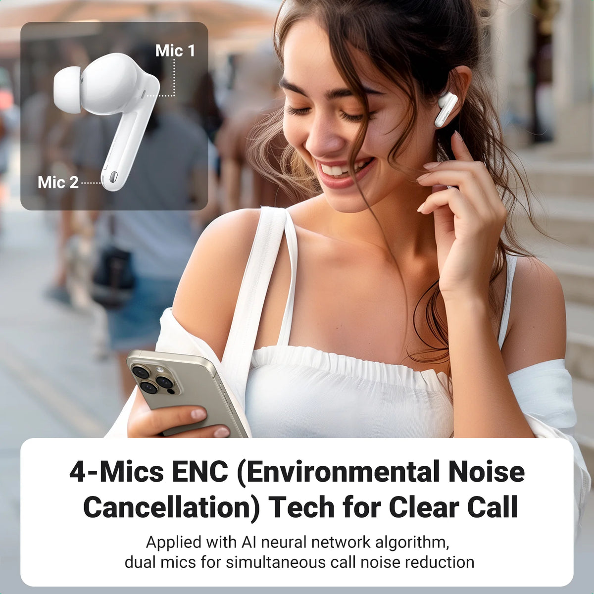 UGREEN HiTune T3 Pro Active Noise-Cancelling Earbuds - White