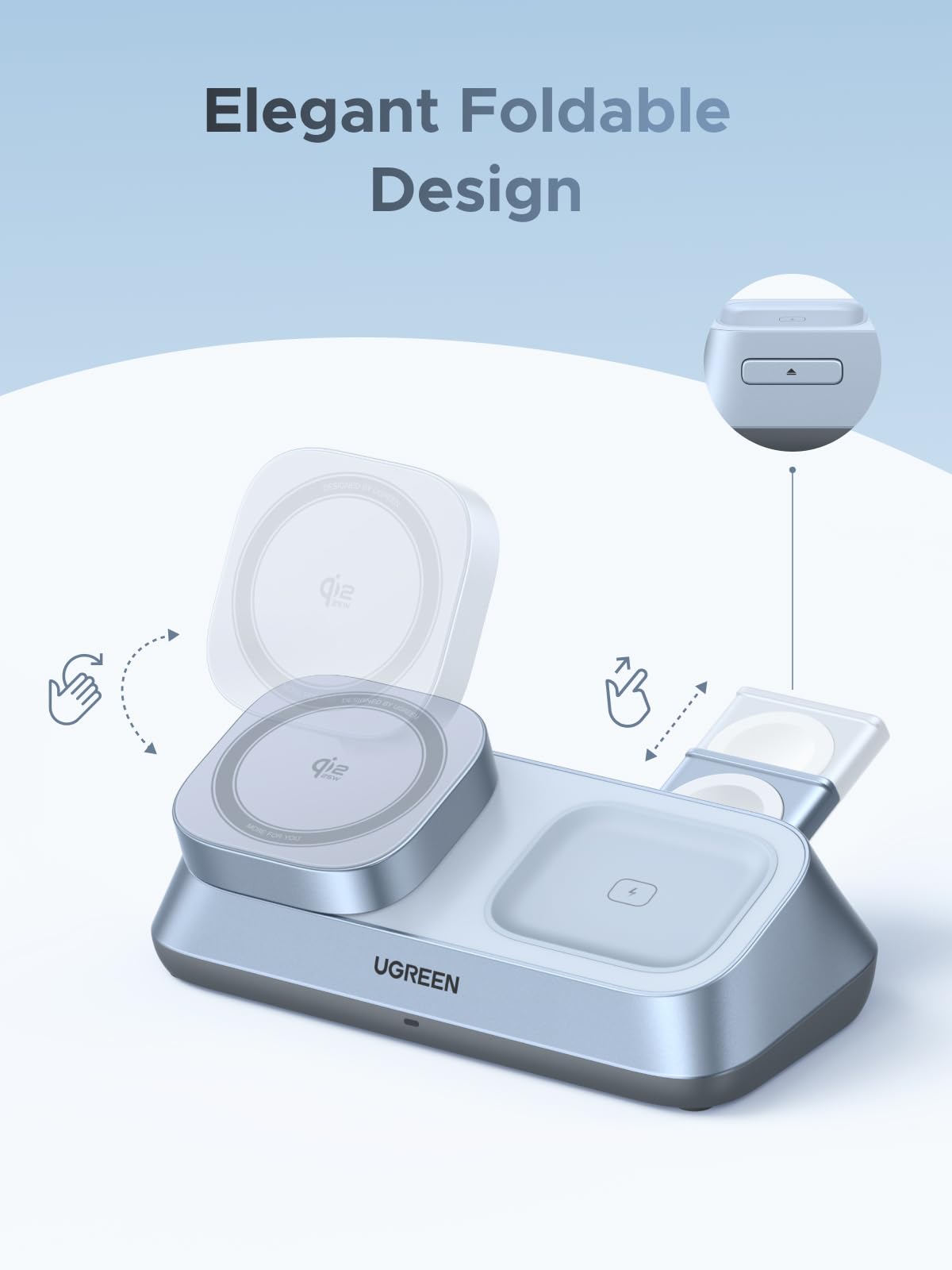 UGREEN MagFlow W711 3-in-1 wireless charger side view