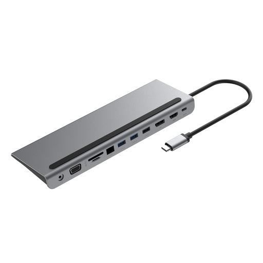 Powerology موزع USB-C متعدد الشاشات 11 في 1 وحامل للكمبيوتر المحمول - P11CHBMCGY - رمادي