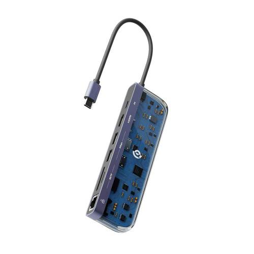 Powerology موزع USB-C متعدد الوظائف 7 في 1 من سلسلة كريستالين - P71USHTP - شفاف