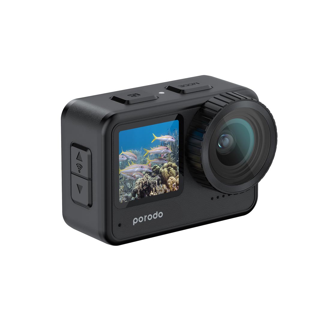 Porodo Lifestyle Fully Waterproof UHD Action Camera Dual Display With Video Stabilisation - PD-5KACAM-BK