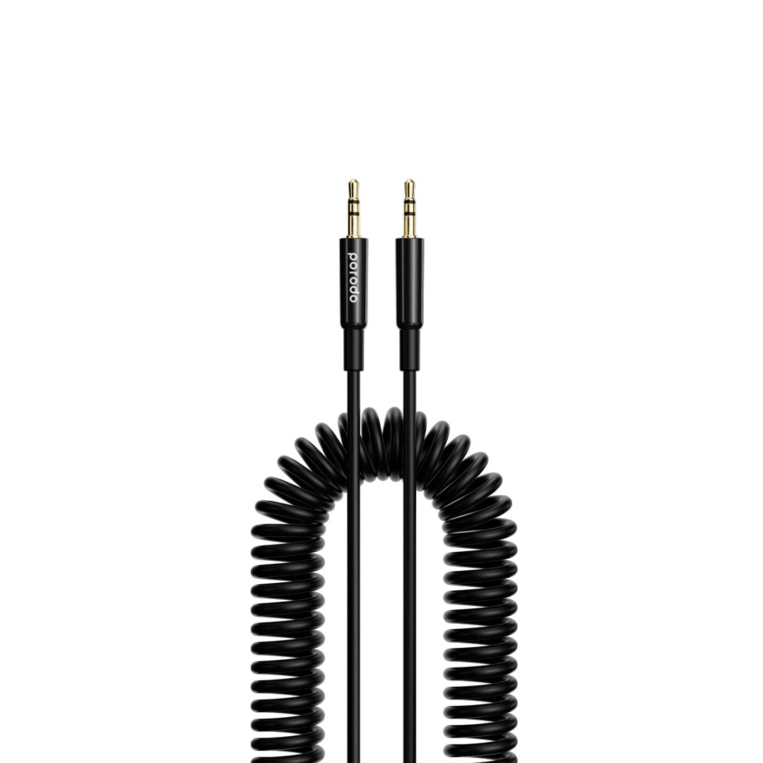Porodo 3.5mm AUX Coiled Audio Cable Convenient Tangle-Free Design 1.2m/4ft - PDAUXCCBK