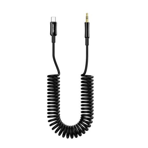 Porodo 3.5MM Type-C AUX Coiled Audio Cable Convenient Tangle-Free Design 1.2m/4ft - PDCAXCCBK