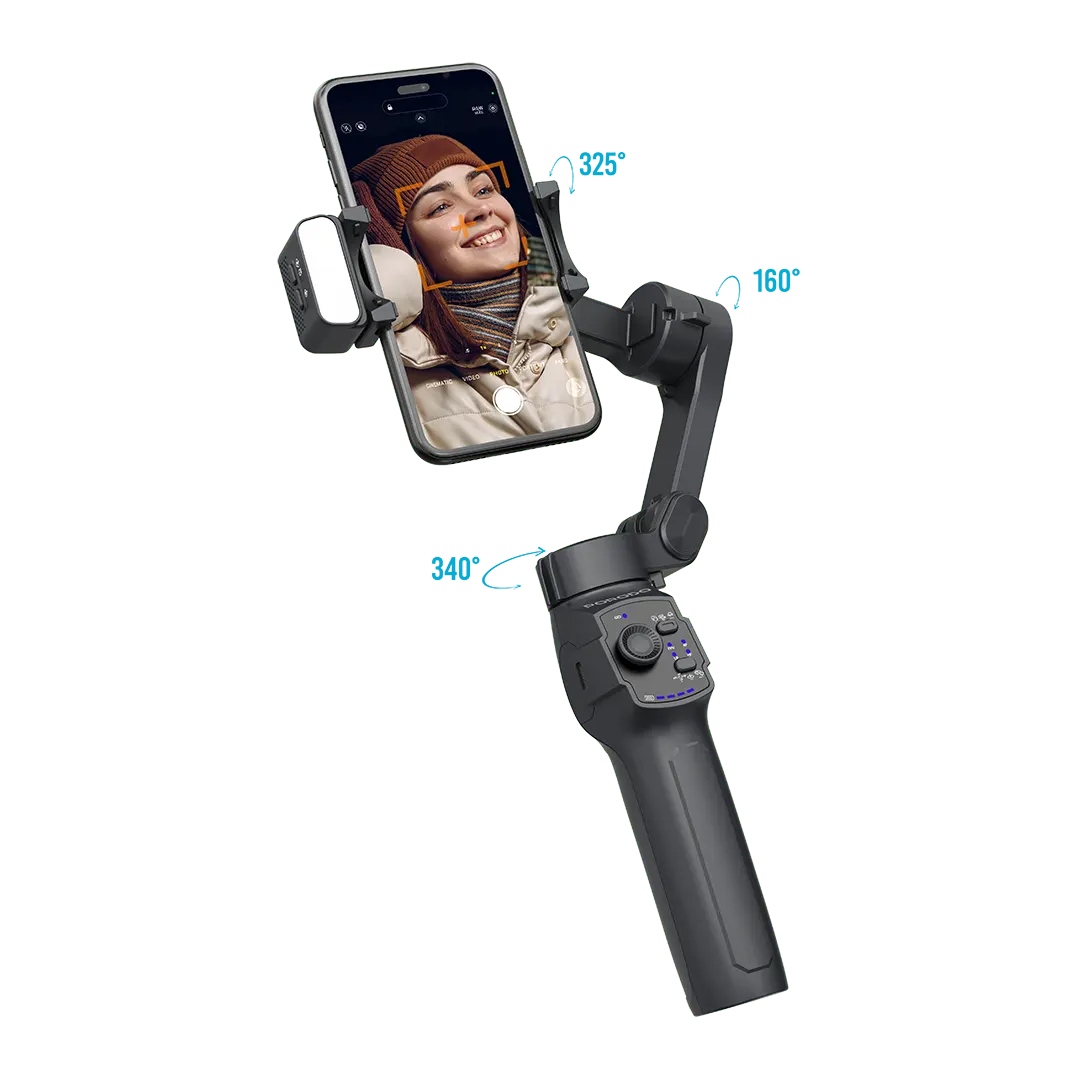 Porodo 3-Axis Gimbal Stabilizer Magnetic Fill Light - PD-LFST127-BK