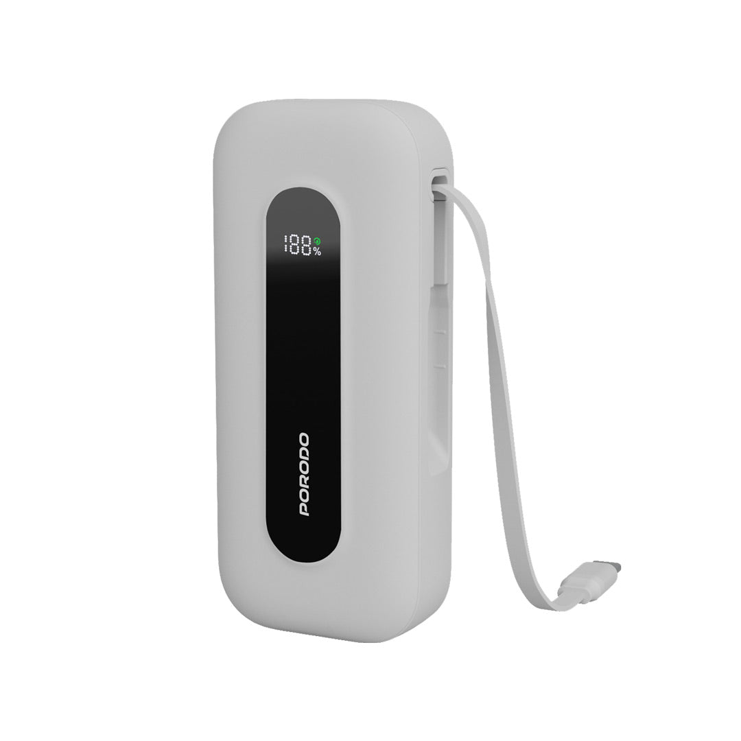 Porodo 10000mAh Power bank 58CM Retractable Type-C - PD-PBFCH060-WH