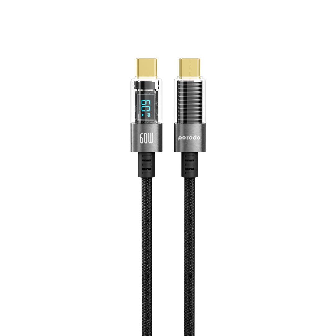 Porodo Braided Cable - Transparent USB-C To USB-C(4ft/1.2m) - PD60CCDBK