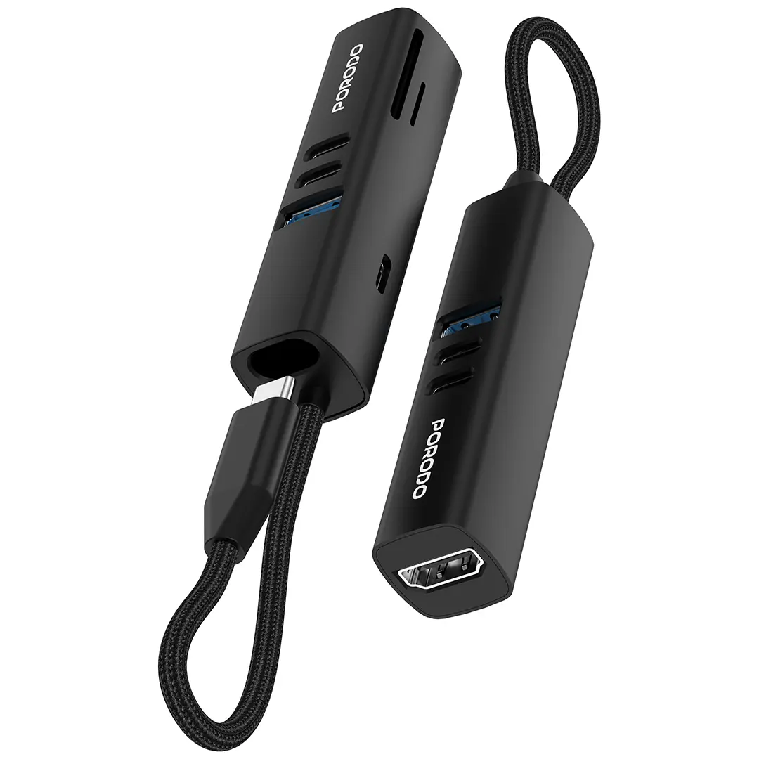 Porodo 7-In-1 Multi-Port USB Hub With 5 Gbps Transfer Speed - PD35037IN1BK