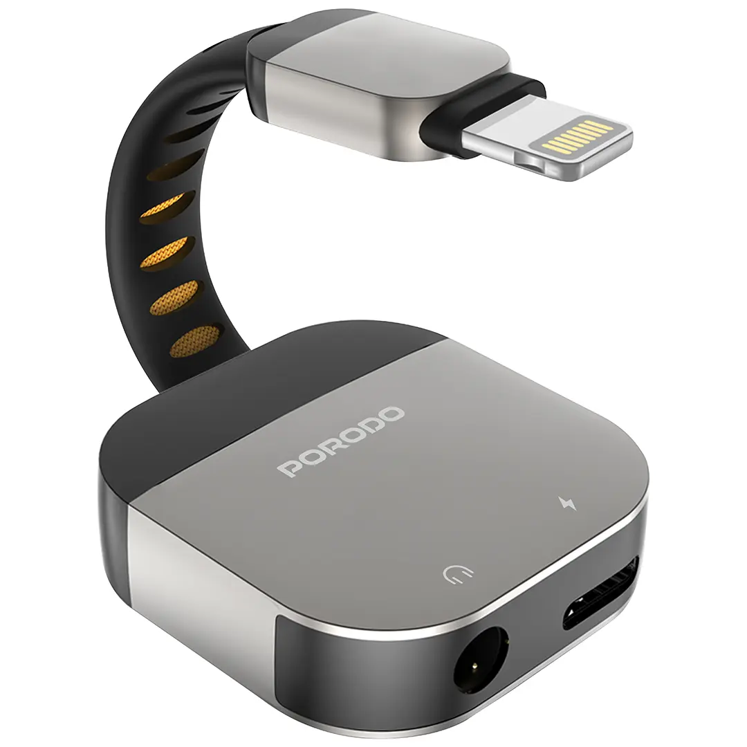 Porodo 2-In-1 Adapter Lightning To 3.5mm Aux Audio + Charging - PDC8723GY