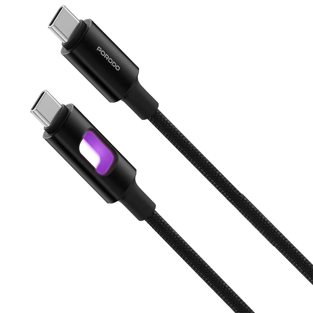 Porodo LED Braided USB-C to USB-C Cable Charging & Data Transfer PD 60W - PDCBLXGH04BK