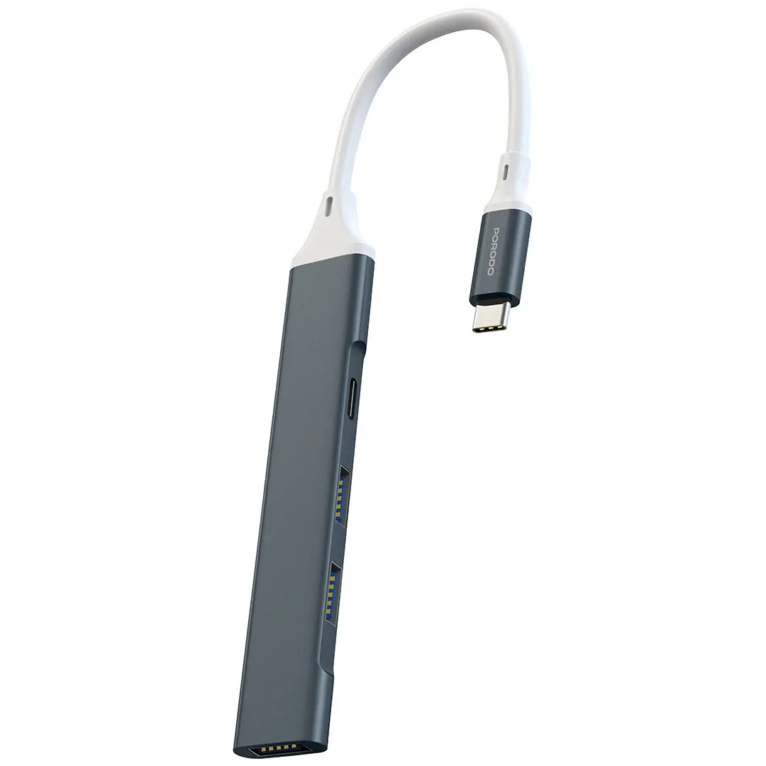 Porodo ALUMINUM Multi-Port USB-C Hub 5Gbps Data Transfer - PDFWCH097GY