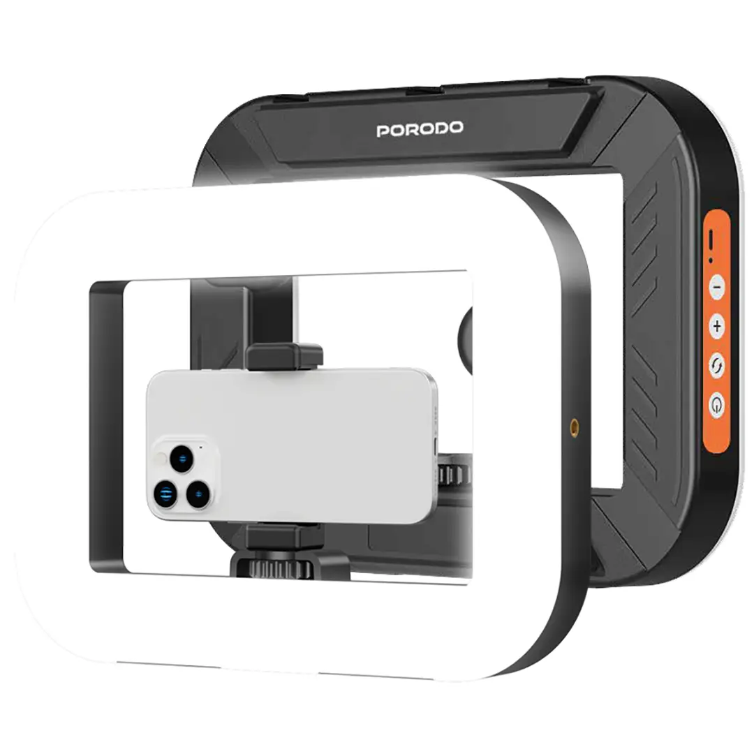 Porodo Lifestyle Handheld ring grip Camera & phone vlogging light Desktop support | Phone clamp - PDLFST214BK