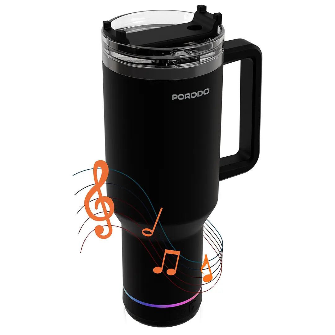 Porodo Lifestyle HydroTunes Bluetooth Speaker Tumbler With High-Quality Sound - PDLFSTBTBK
