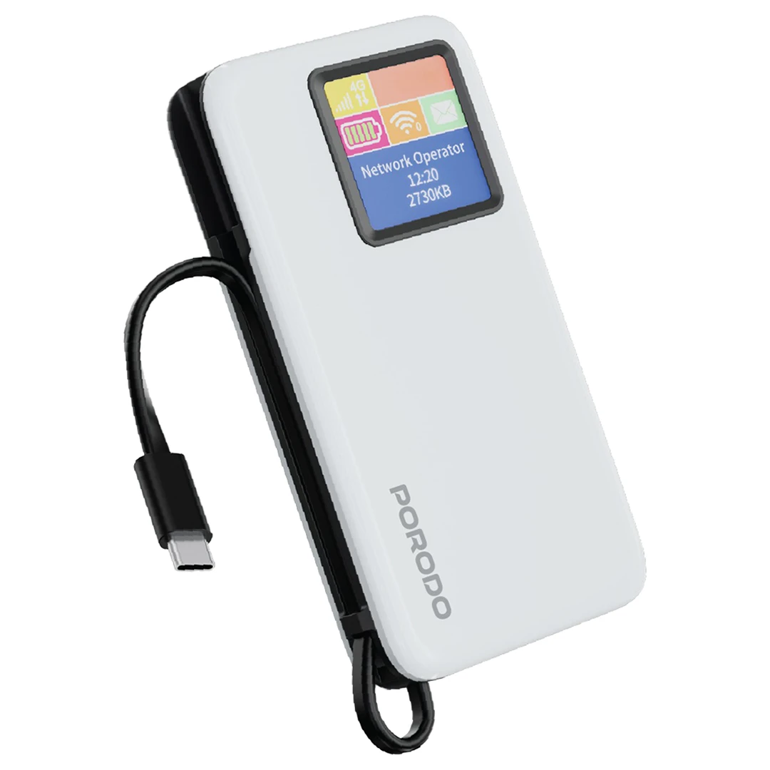 Porodo 4G LTE | WIFI 6 Pocket Router and 10000mAh Power Bank - PDPBFCH087WH
