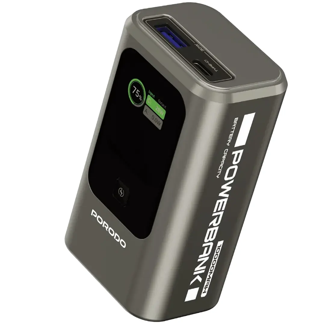 Porodo 10000mAh Mini Power Bank with Real-Time Display - PDPBFCH096GY
