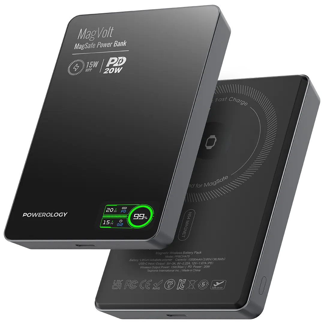 Powerology MagVolt 10000mAh Magnetic Power Bank - PPBCHA75BK - Black