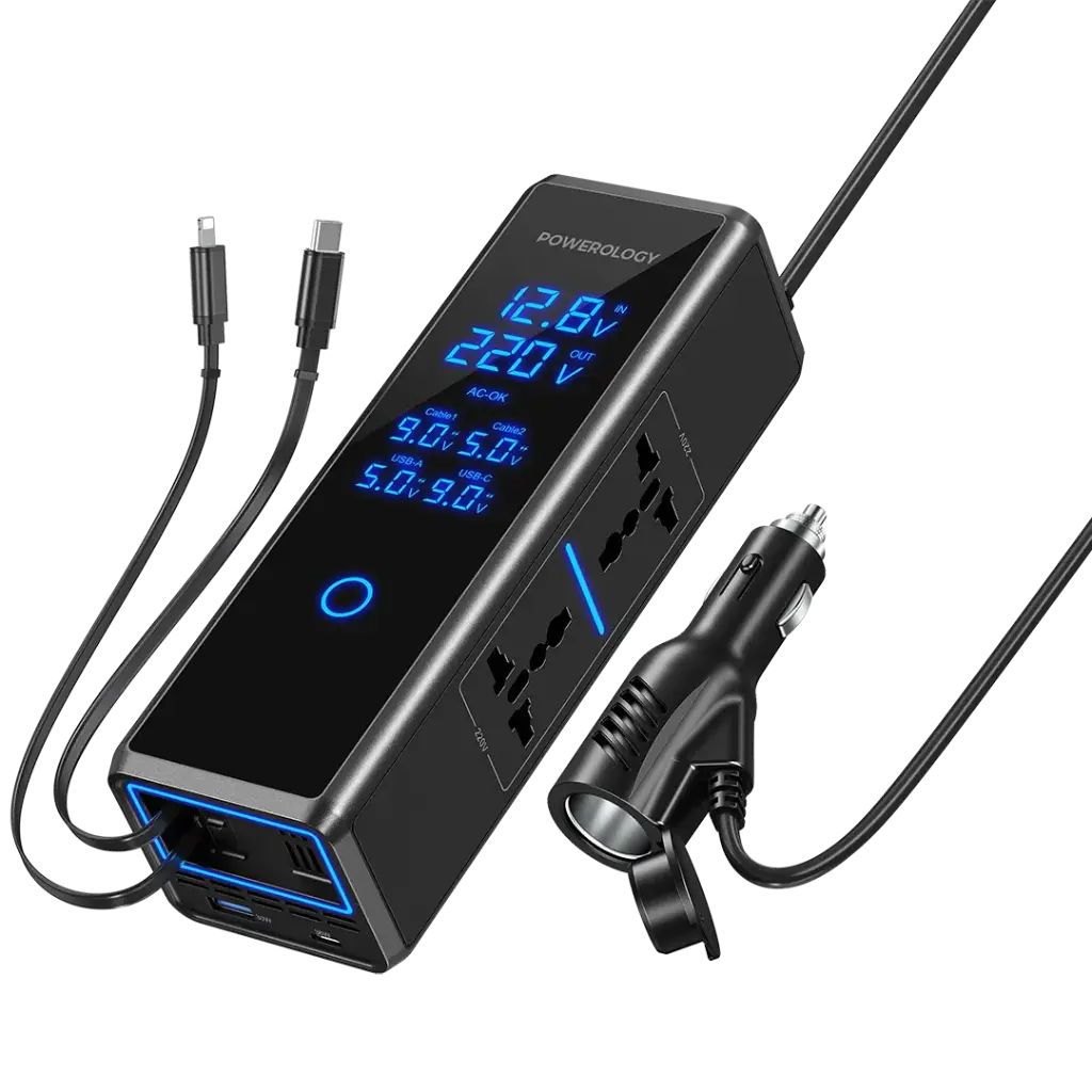 Powerology 300W Dual AC Socket Car Power Inverter - Black