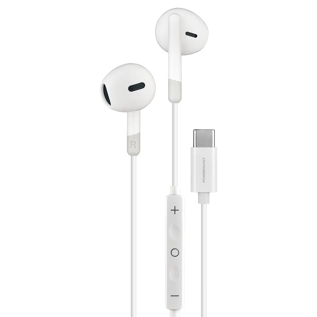Powerology Type-C Stereo Earphones - PWEPHCR17WH - White