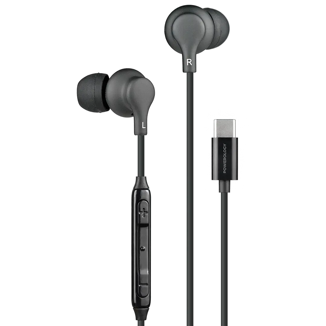 Powerology Type-C In-Ear Stereo Earphones - PWEPHCR28BK - Black