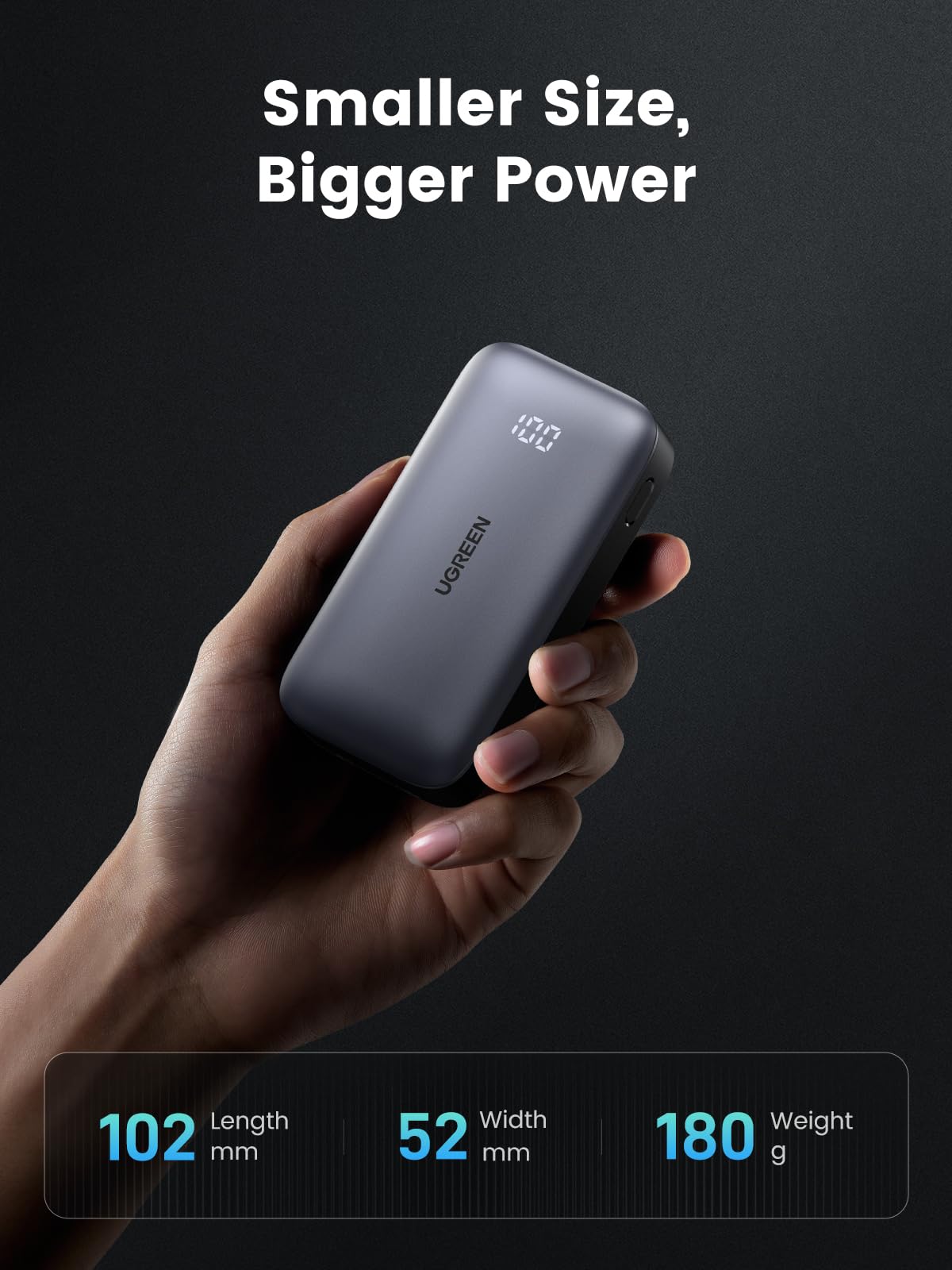 UGREEN باور بانك 10000 مللي أمبير بشحن سريع ثنائي الاتجاه 30 واط أسود - PB502