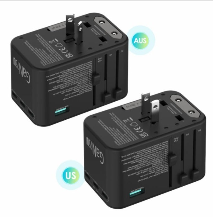 RAVPower شاحن سفر بتقنية GaN بقوة 75 واط 4 منافذ أسود - RP-PC1043