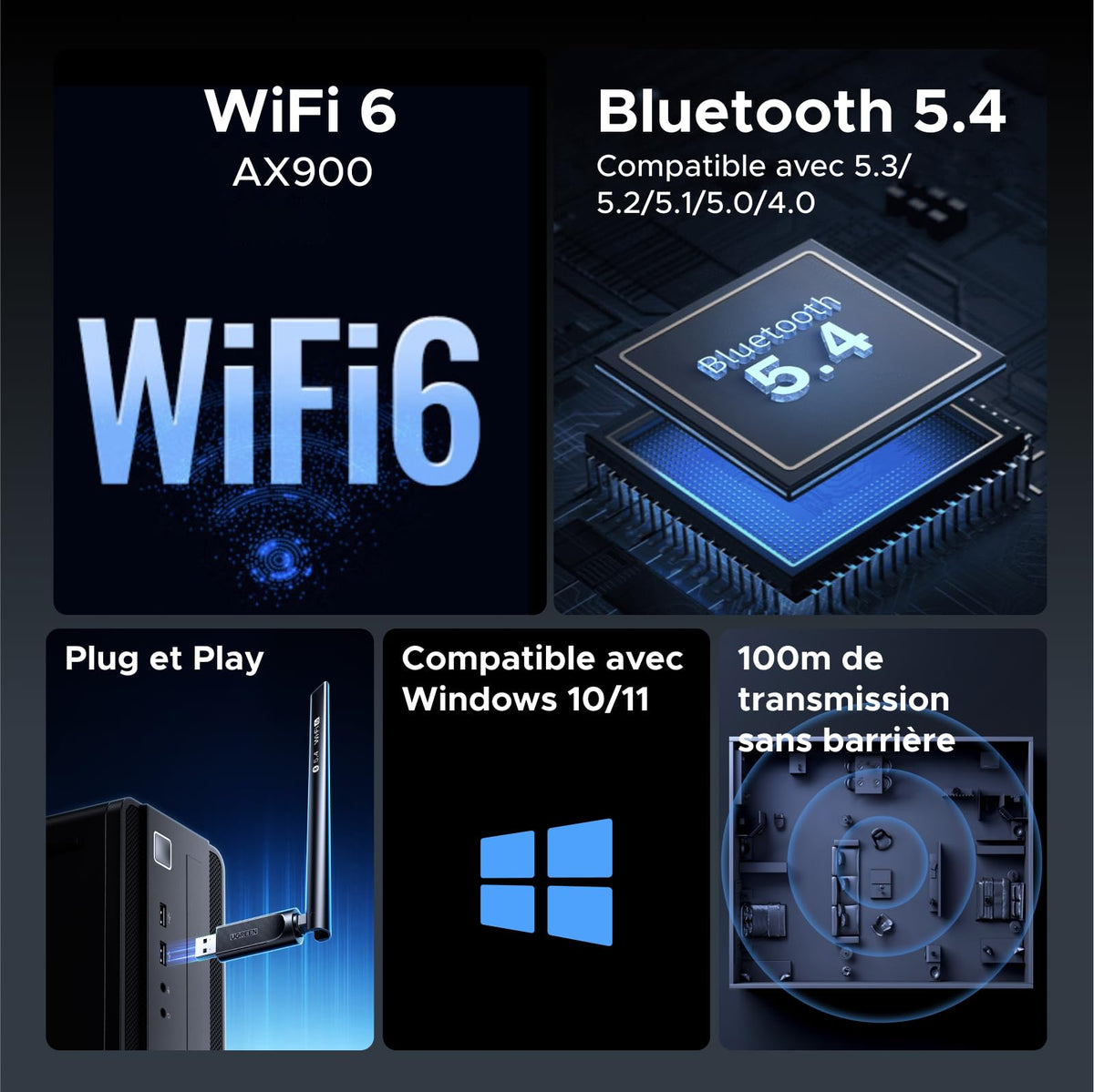 UGREEN محول واي فاي USB مزدوج التردد AX900 - CM762