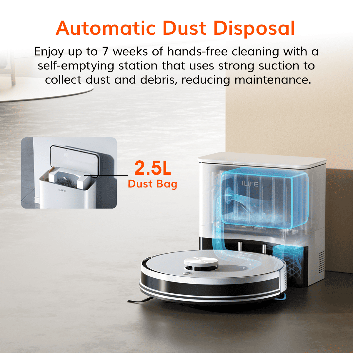 ILIFE A30 Pro Robot Vacuum and Mop with Self-Emptying Station - White