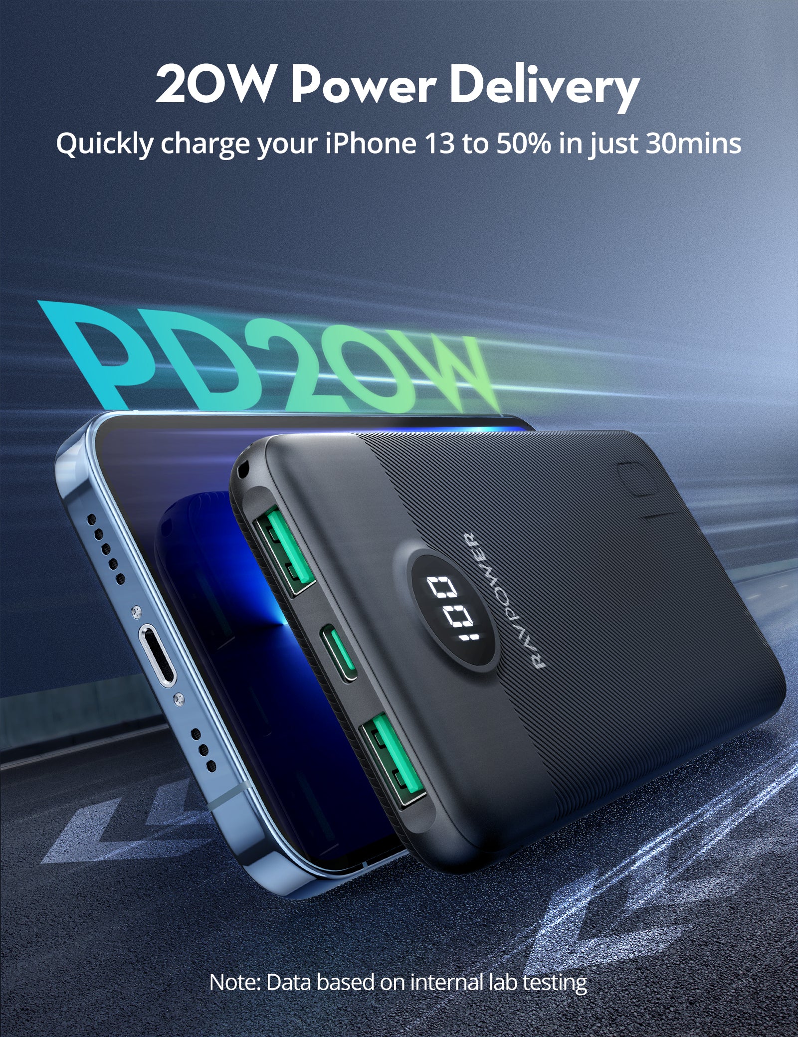 RAVPower PD Pioneer 10000mAh 20W 3-Port Power Bank black - PB1204