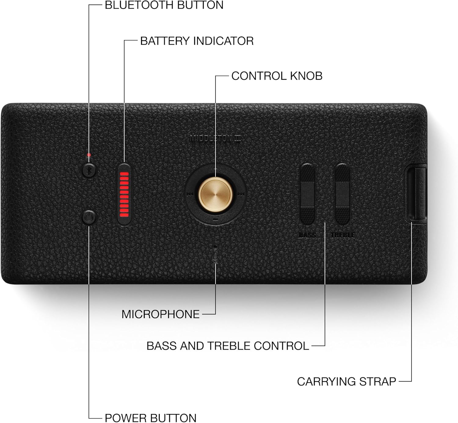 Marshall Middleton II Portable Wireless Bluetooth Speaker-Black/Brass-MIDDLETON2-BK/BRS