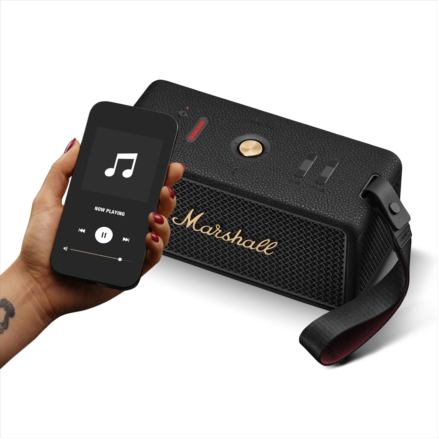 Marshall Middleton II Portable Wireless Bluetooth Speaker-Black/Brass-MIDDLETON2-BK/BRS