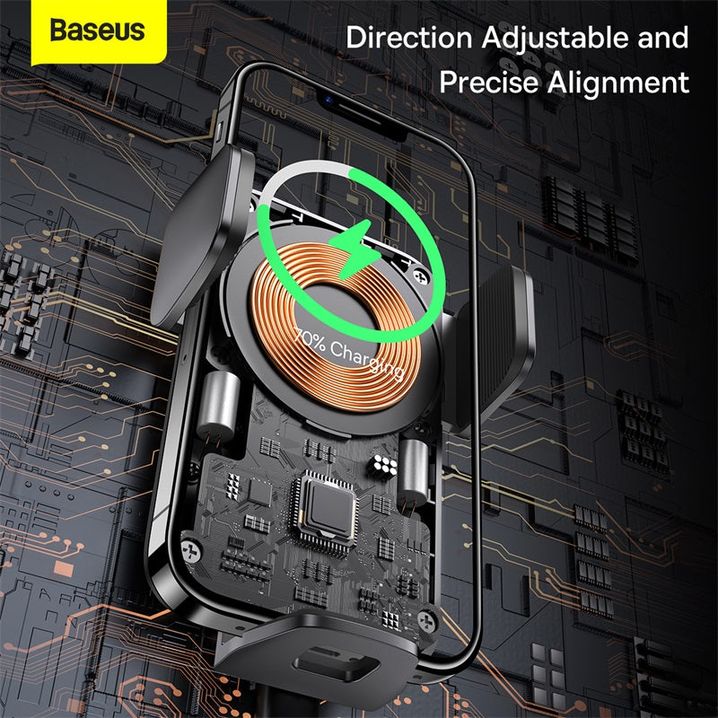 Baseus Wisdom Auto Alignment Car Mount + QI 15W Wireless Charger – Black