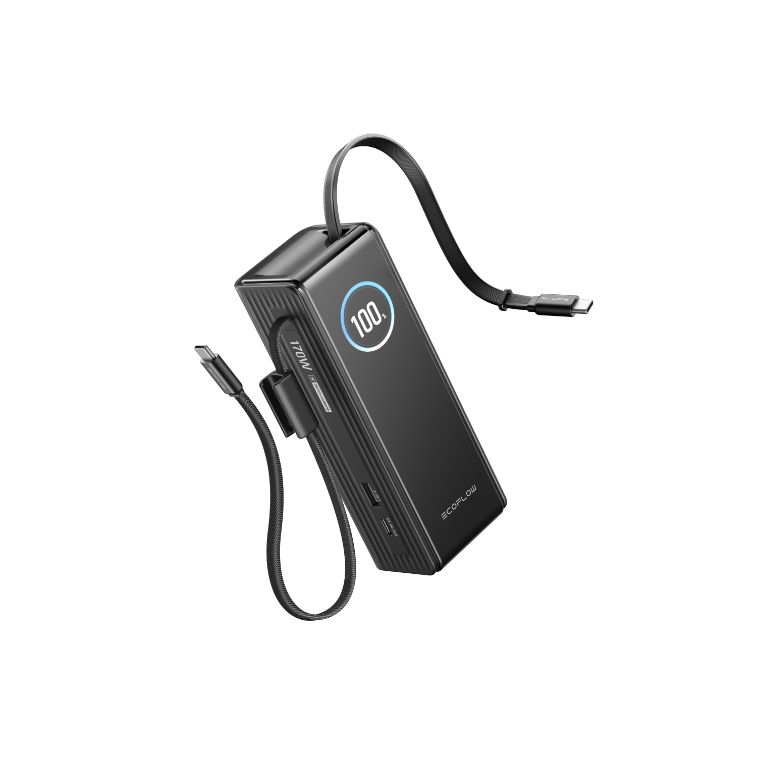 EcoFlow RAPID Power Bank (25,000mAh, 170W, 100W Built-In and Retractable Cables) - Black