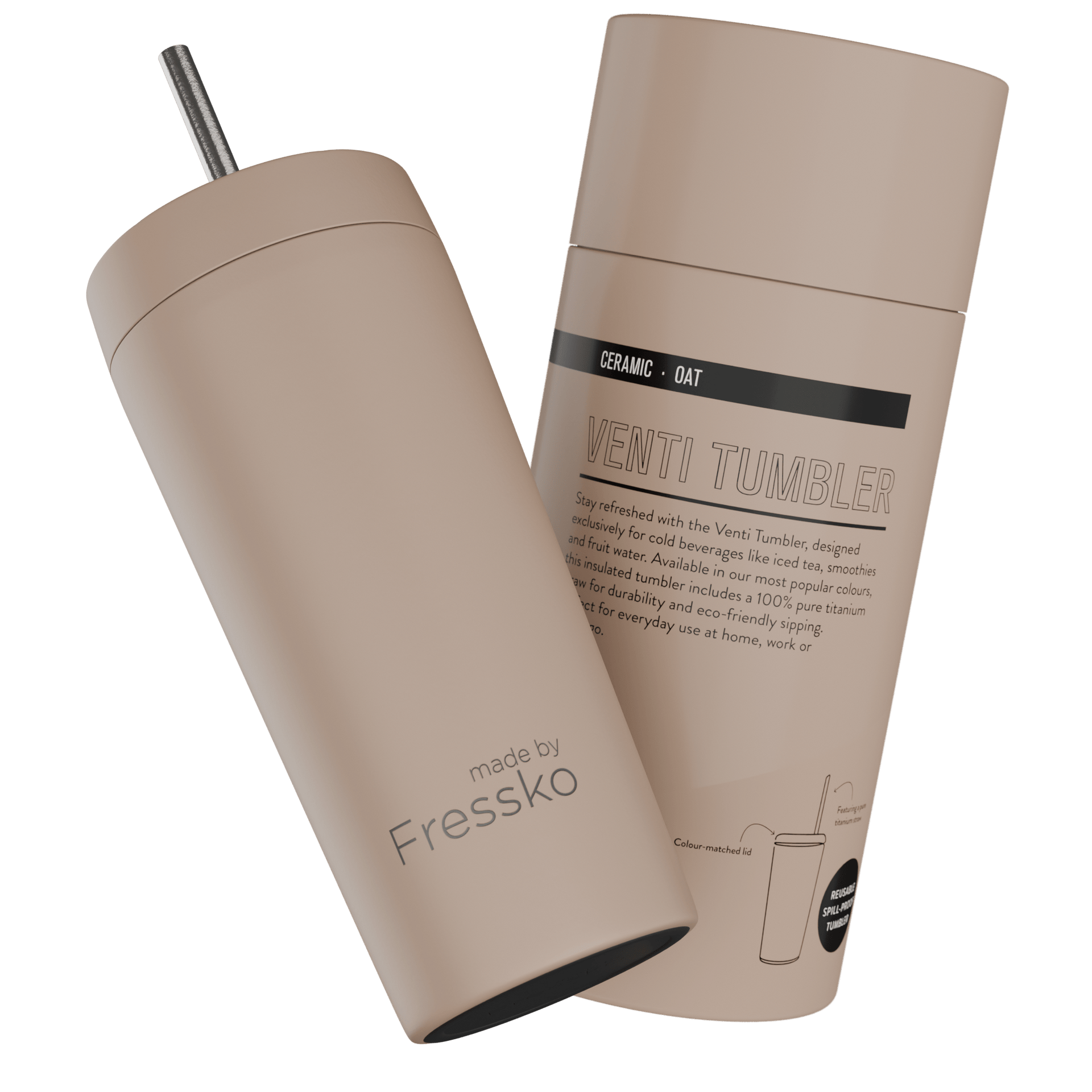 Fressko Venti Tumbler 600ml / 20oz - Ceramic - Oat