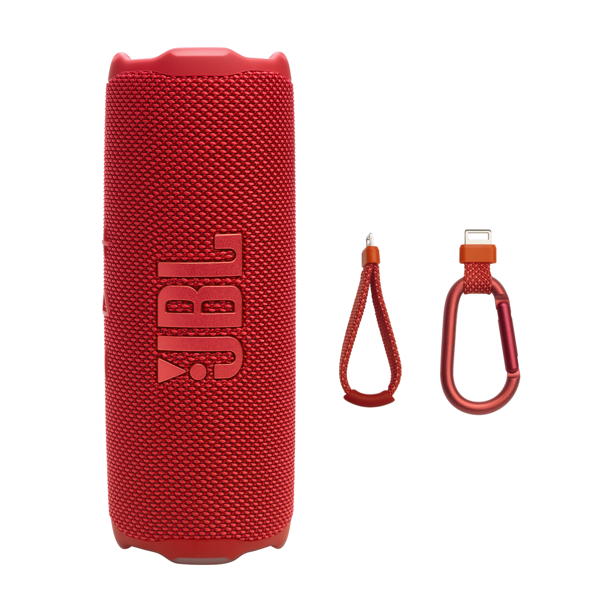 JBL Flip 7 red with carabiner accessory
