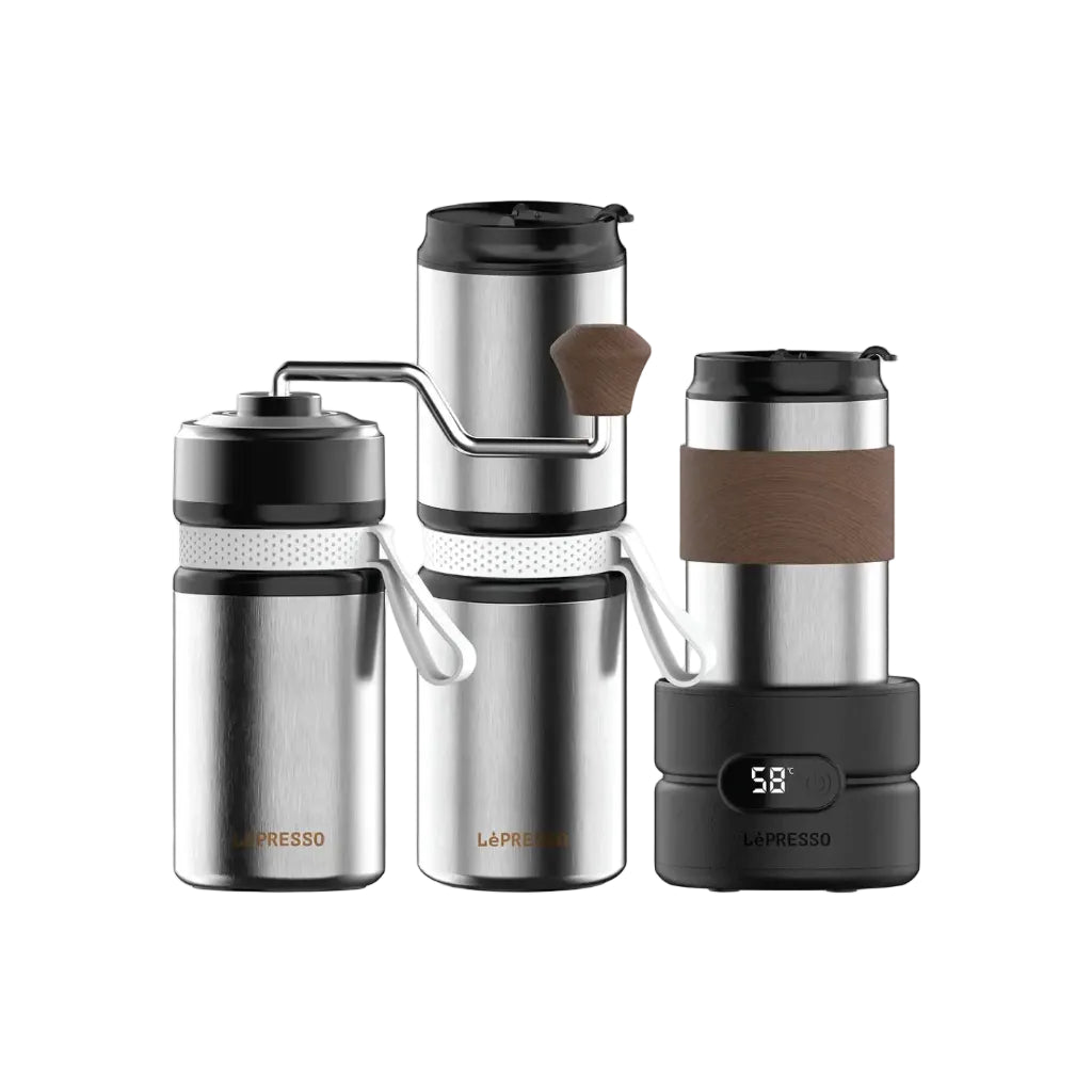 LePresso طقم قهوة محمول Grindo Quattro 4 في 1 - LP4IN1OCFFSSL