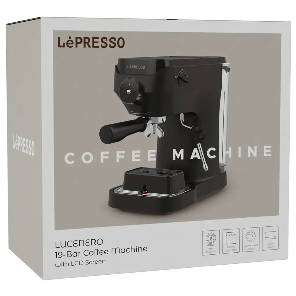 LePresso LuceNero 19-Bar Coffee Machine with LCD Screen - LPCFFLN0081BK