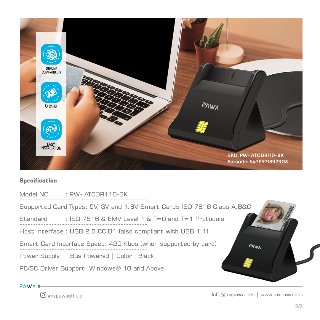 PAWA Single Slot Smart Card Reader - Black