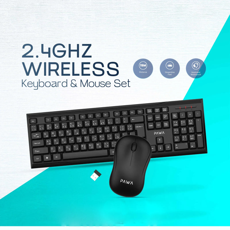 PAWA 2.4GHz Wireless Keyboard & Mouse Set - Black