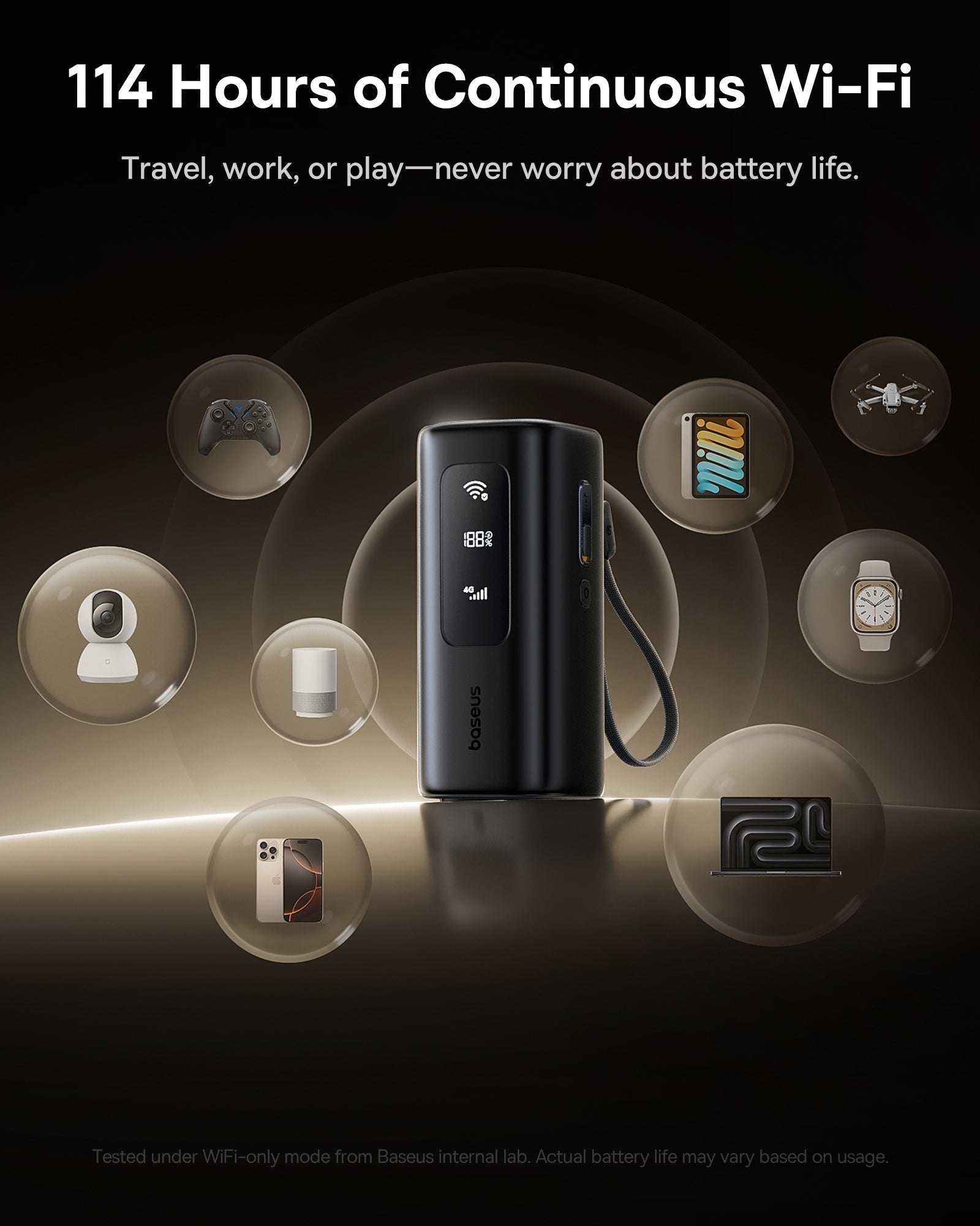 Baseus بنك طاقة EnerGeek GX11 MiFi بسعة 20000 مللي أمبير وقوة 67 واط - E0025701 - أسود كوني