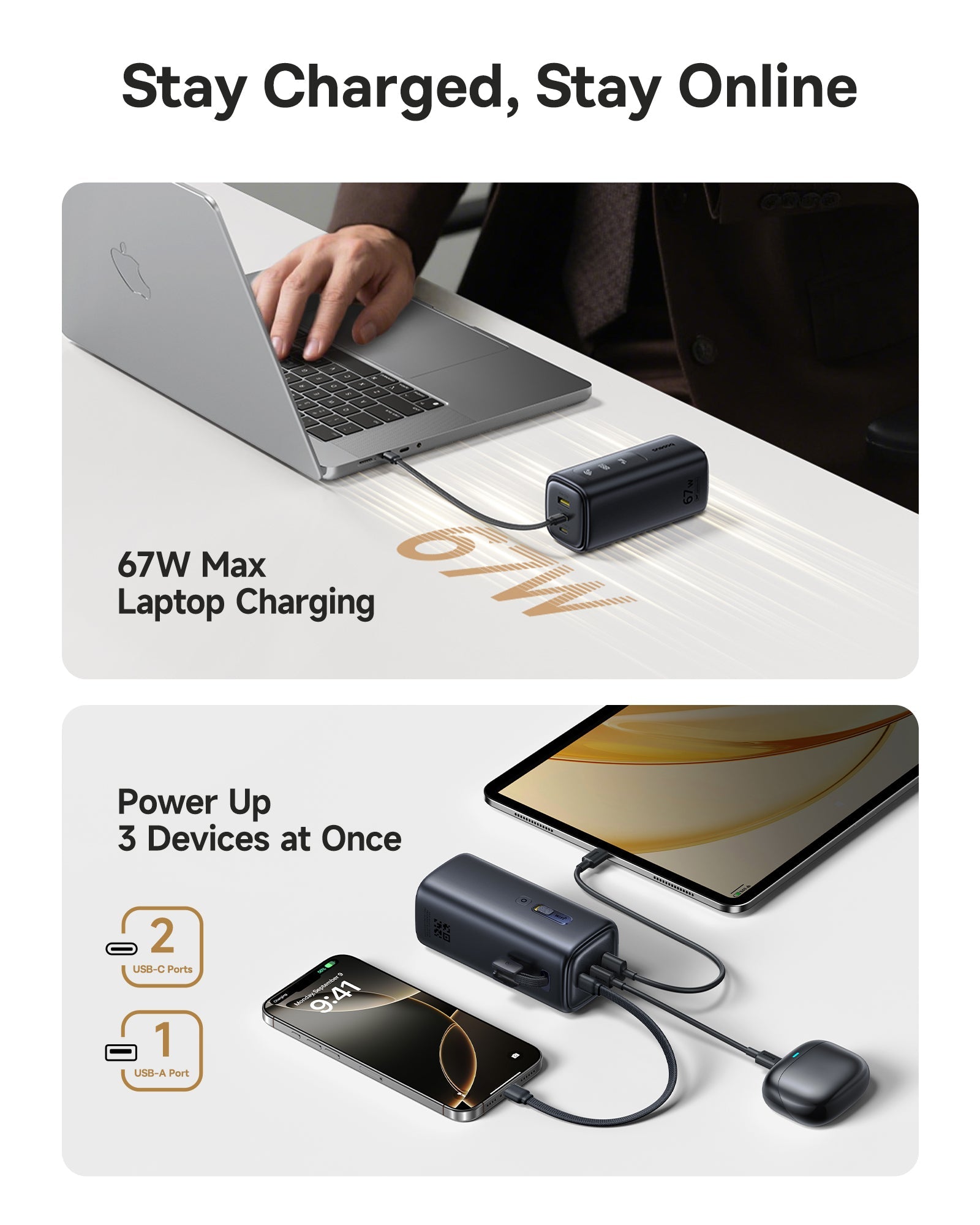 Baseus بنك طاقة EnerGeek GX11 MiFi بسعة 20000 مللي أمبير وقوة 67 واط - E0025701 - أسود كوني