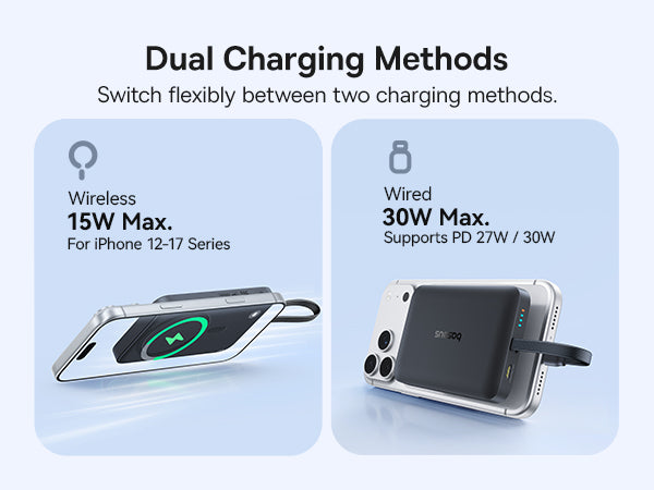 Baseus بنك طاقة لاسلكي مغناطيسي EnerFill FM11 بقوة 15 واط مع كابل USB-C مدمج، سعة 10000 مللي أمبير، قدرة 30 واط - E0028904 - أسود كوني