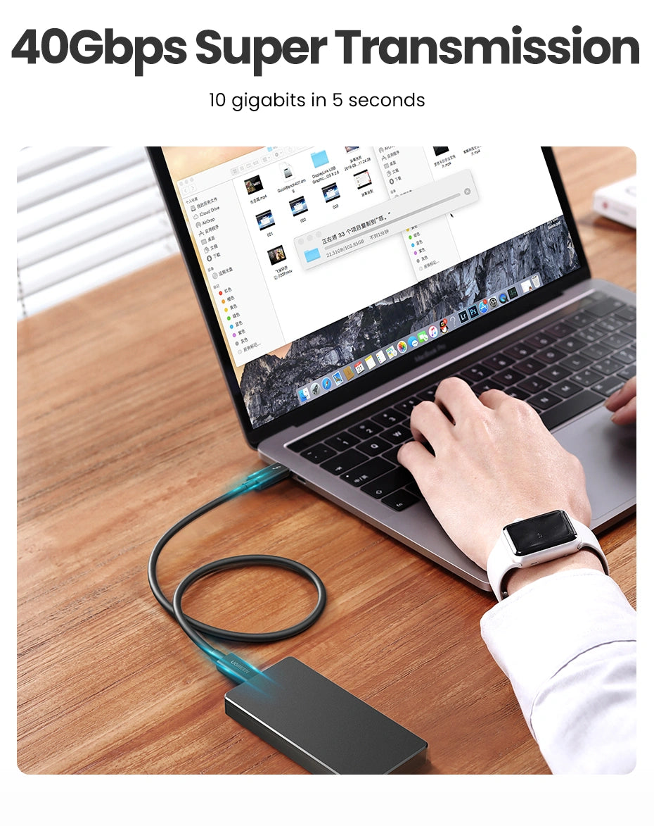 UGREEN كابل USB-C إلى USB-C Thunderbolt 4 بطول 0.8 متر (أسود) - US501
