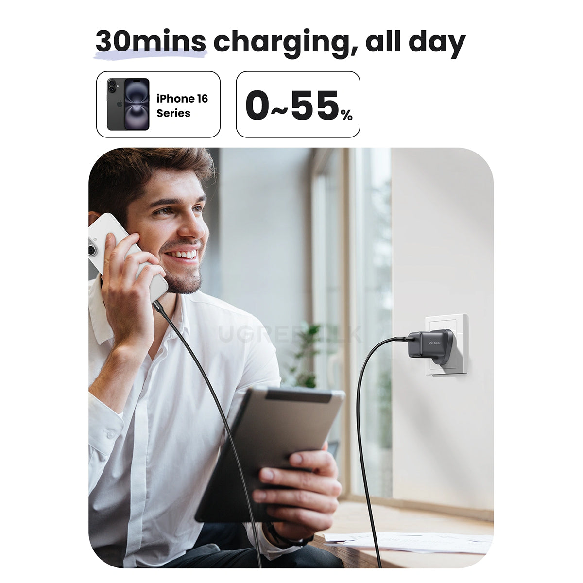 UGREEN 30W One Port USB-C GaN Fast Charger UK Space Grey - X513