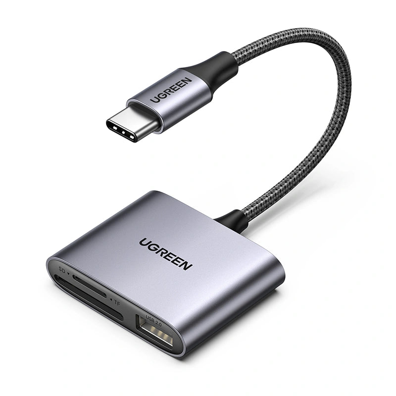 UGREEN قارئ بطاقات الذاكرة USB-C إلى SD/TF + USB 2.0 - Cm387